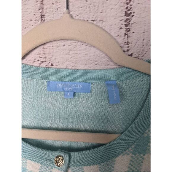 Draper James RSVP Turquoise Gingham Button up Cardigan Sz L Large NWT - Picture 5 of 10